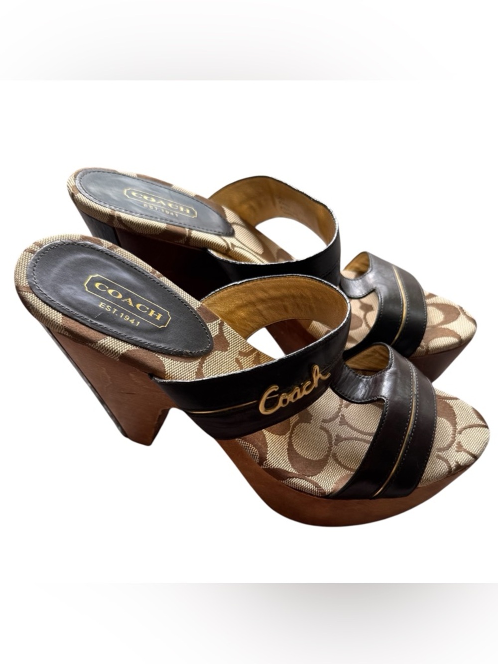 Vintage Coach Jonah Leather Platform Sandals Size 7.5